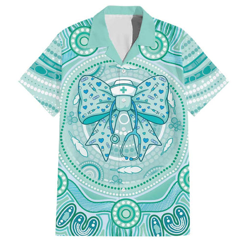 Aussie Nurse Personalised Family Matching Tank Maxi Dress and Hawaiian Shirt Turquoise Stethoscope Coquette Bow Aboriginal Dot Art