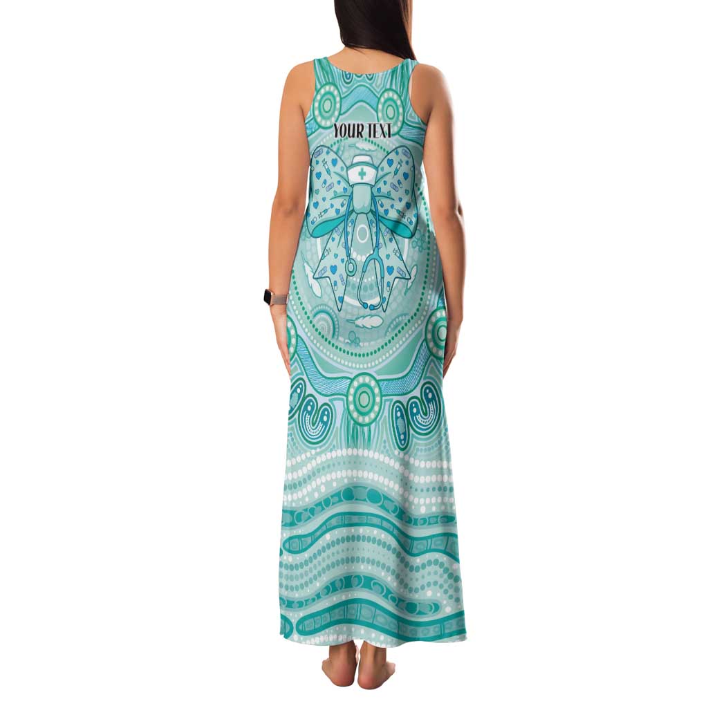 Aussie Nurse Personalised Family Matching Tank Maxi Dress and Hawaiian Shirt Turquoise Stethoscope Coquette Bow Aboriginal Dot Art