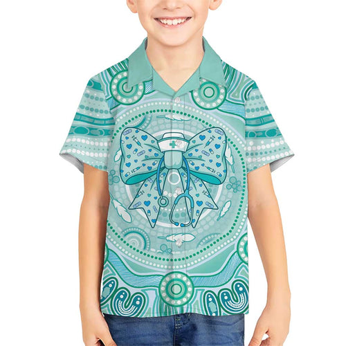 Aussie Nurse Personalised Family Matching Tank Maxi Dress and Hawaiian Shirt Turquoise Stethoscope Coquette Bow Aboriginal Dot Art