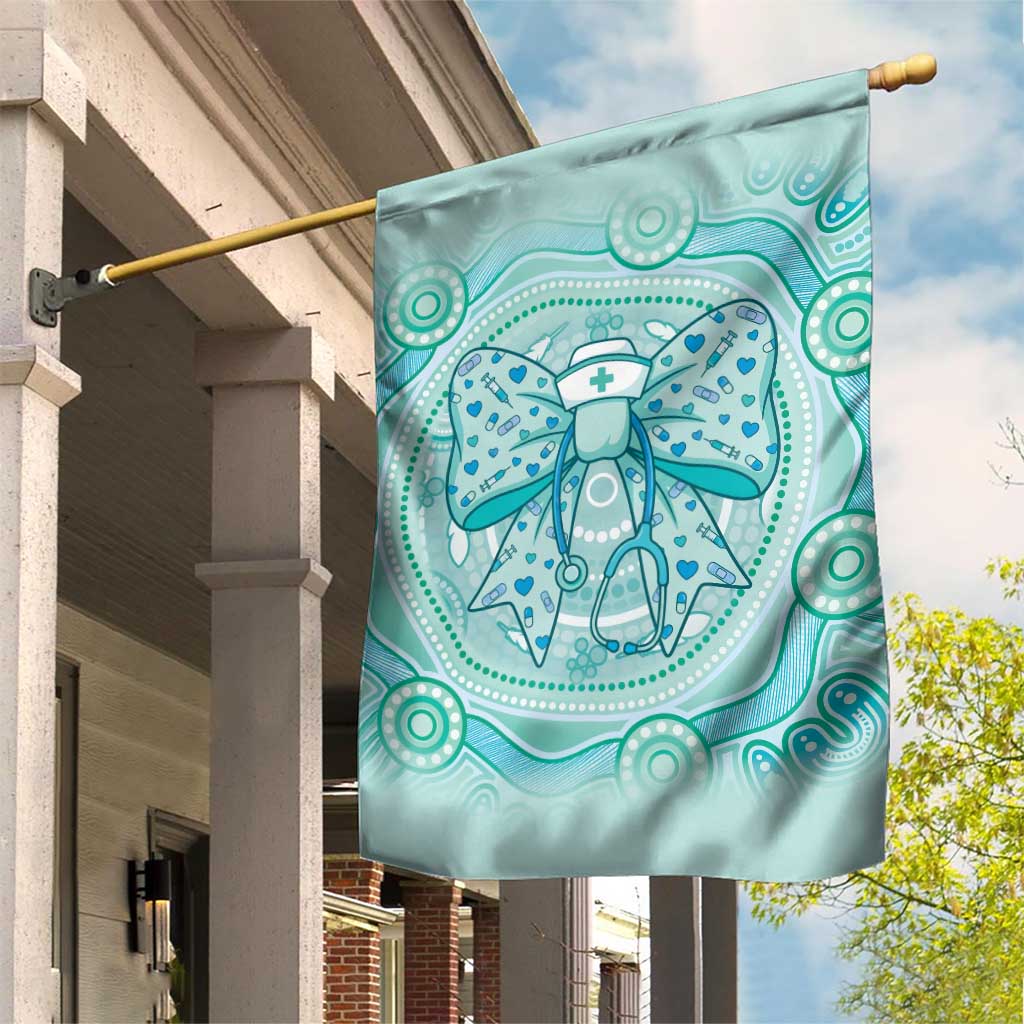 Aussie Nurse Garden Flag Turquoise Stethoscope Coquette Bow Aboriginal Dot Art