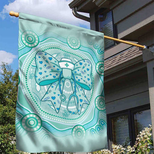 Aussie Nurse Garden Flag Turquoise Stethoscope Coquette Bow Aboriginal Dot Art