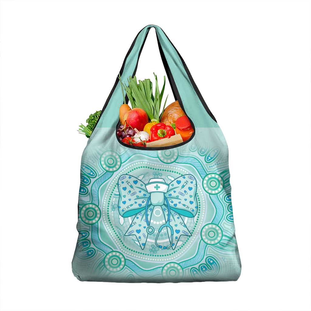Aussie Nurse Grocery Bag Turquoise Stethoscope Coquette Bow Aboriginal Dot Art