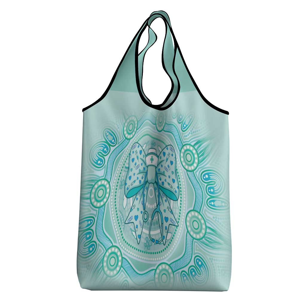 Aussie Nurse Grocery Bag Turquoise Stethoscope Coquette Bow Aboriginal Dot Art