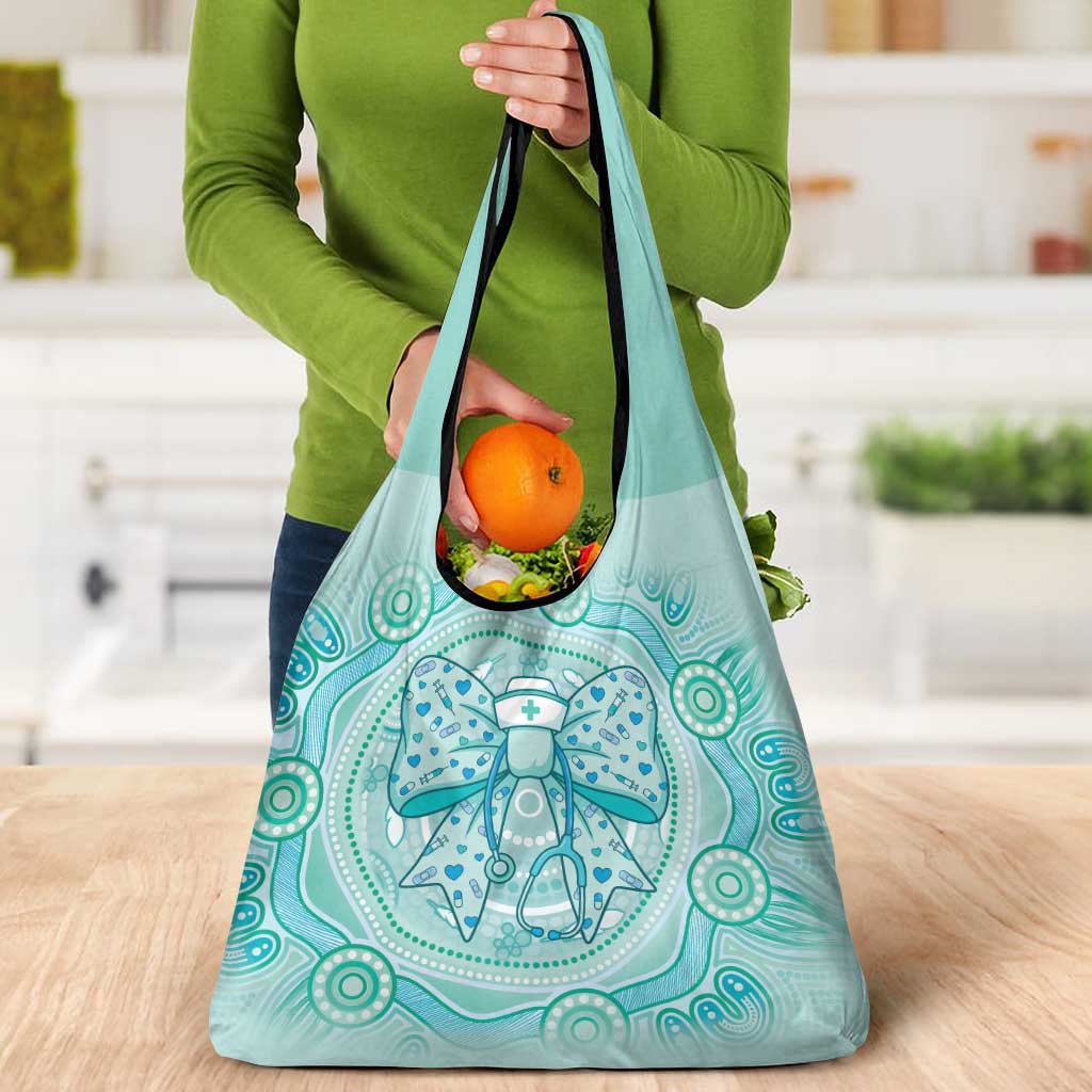 Aussie Nurse Grocery Bag Turquoise Stethoscope Coquette Bow Aboriginal Dot Art