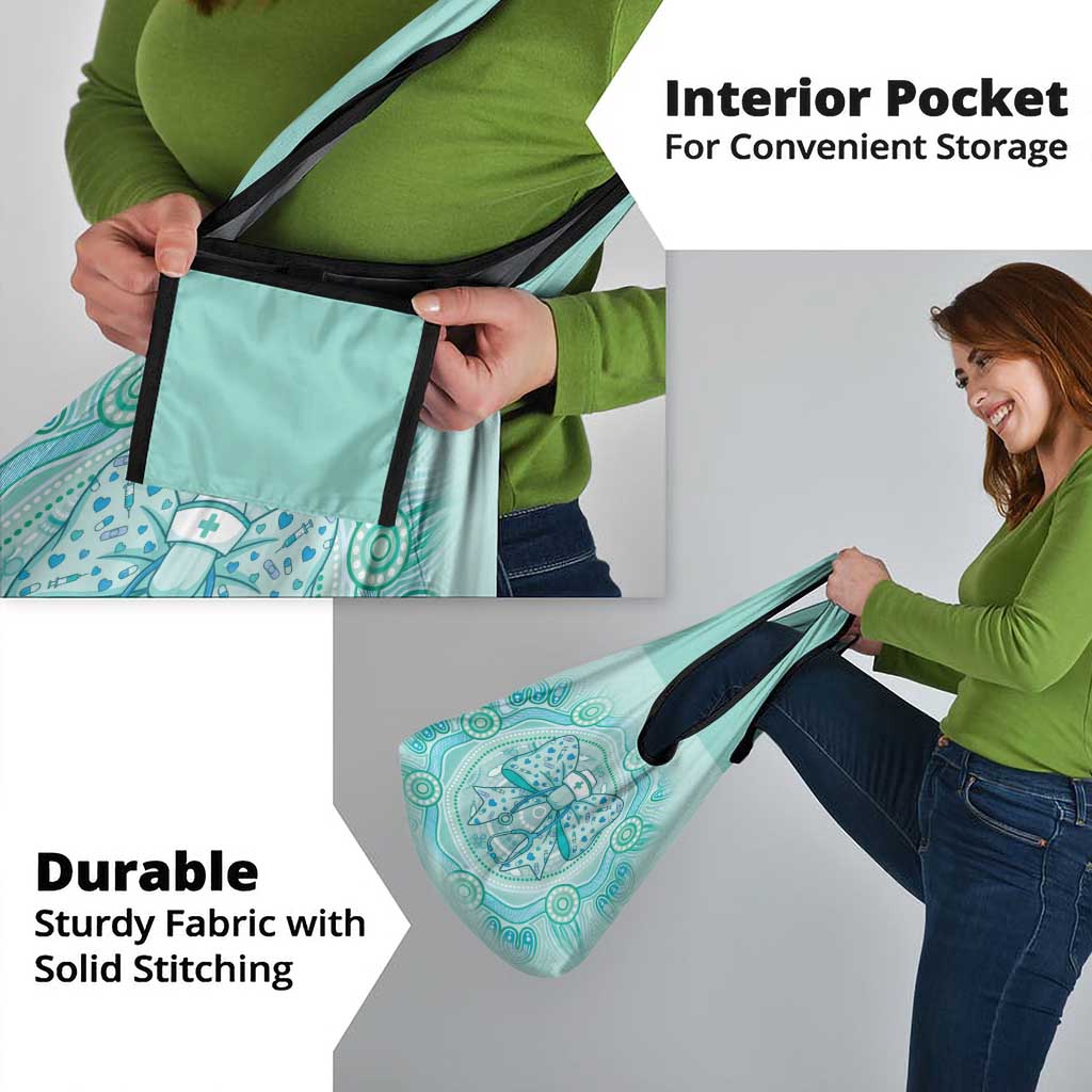 Aussie Nurse Grocery Bag Turquoise Stethoscope Coquette Bow Aboriginal Dot Art