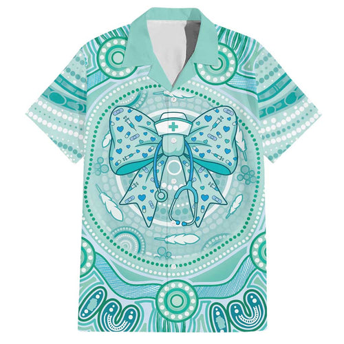 Aussie Nurse Personalised Hawaiian Shirt Turquoise Stethoscope Coquette Bow Aboriginal Dot Art