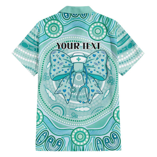 Aussie Nurse Personalised Hawaiian Shirt Turquoise Stethoscope Coquette Bow Aboriginal Dot Art