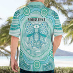 Aussie Nurse Personalised Hawaiian Shirt Turquoise Stethoscope Coquette Bow Aboriginal Dot Art