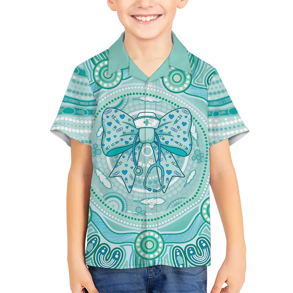 Aussie Nurse Personalised Hawaiian Shirt Turquoise Stethoscope Coquette Bow Aboriginal Dot Art