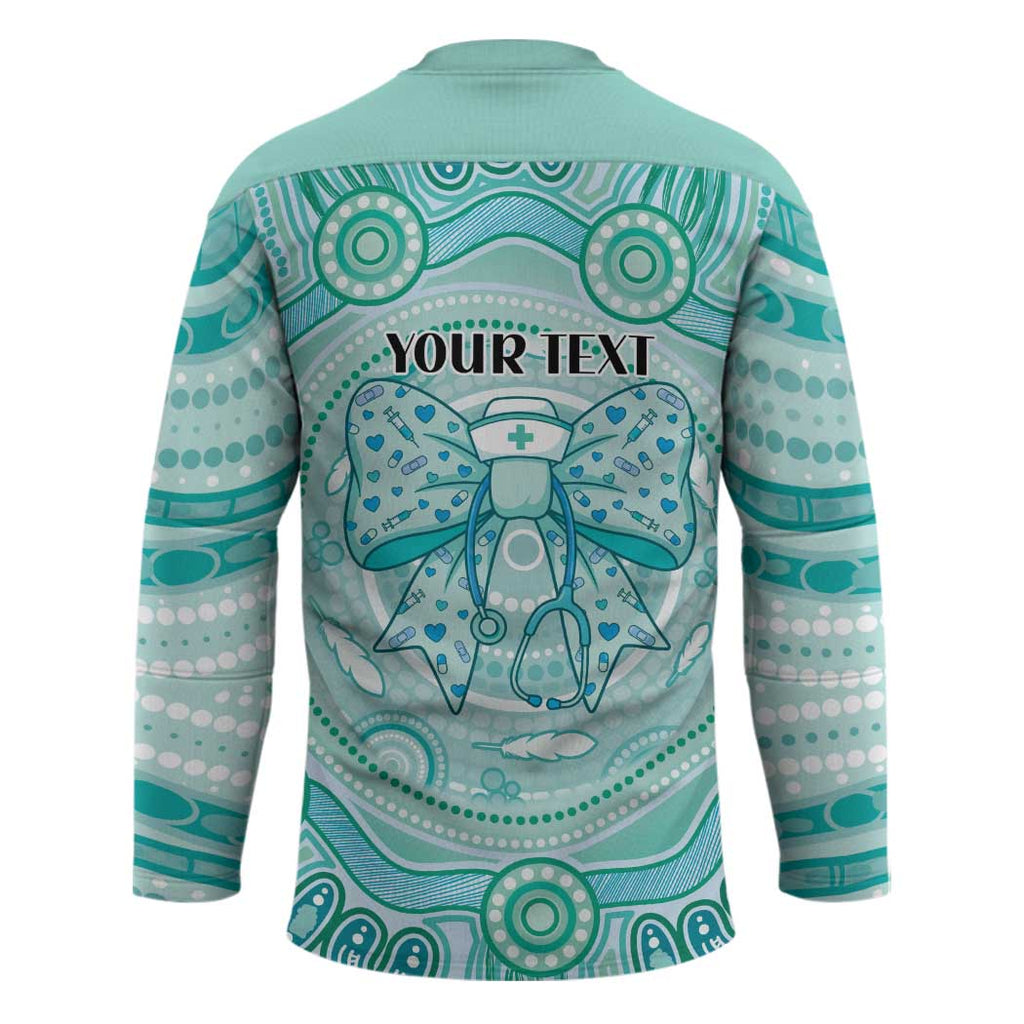 Aussie Nurse Personalised Hockey Jersey Turquoise Stethoscope Coquette Bow Aboriginal Dot Art