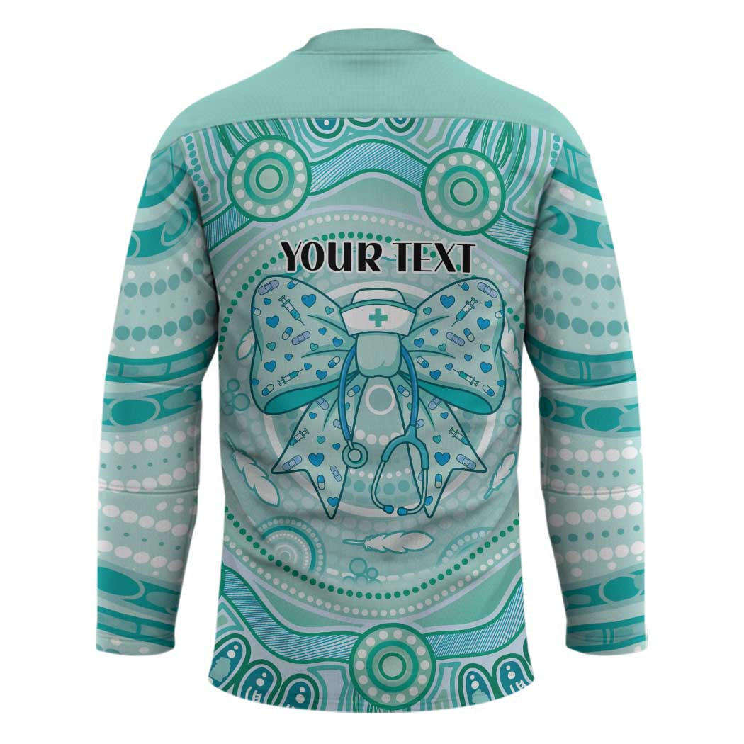 Aussie Nurse Personalised Hockey Jersey Turquoise Stethoscope Coquette Bow Aboriginal Dot Art