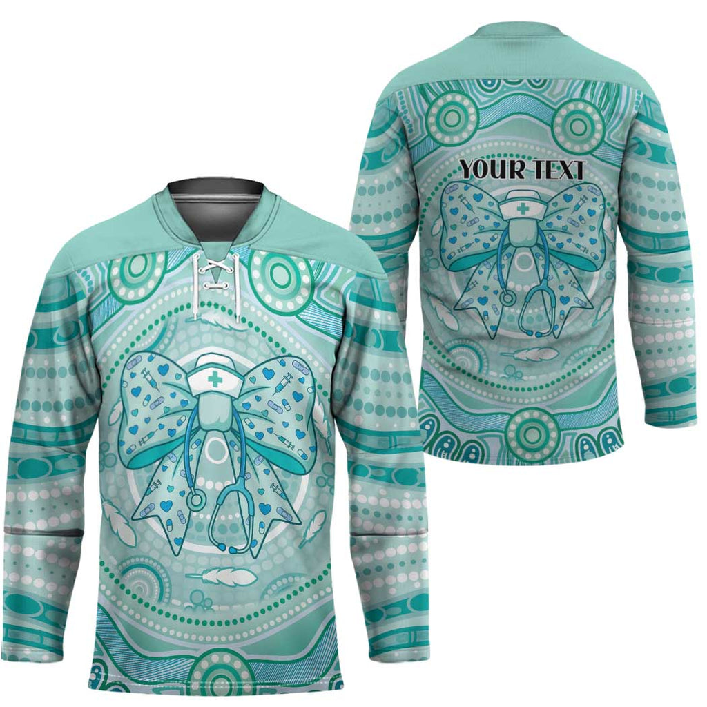 Aussie Nurse Personalised Hockey Jersey Turquoise Stethoscope Coquette Bow Aboriginal Dot Art