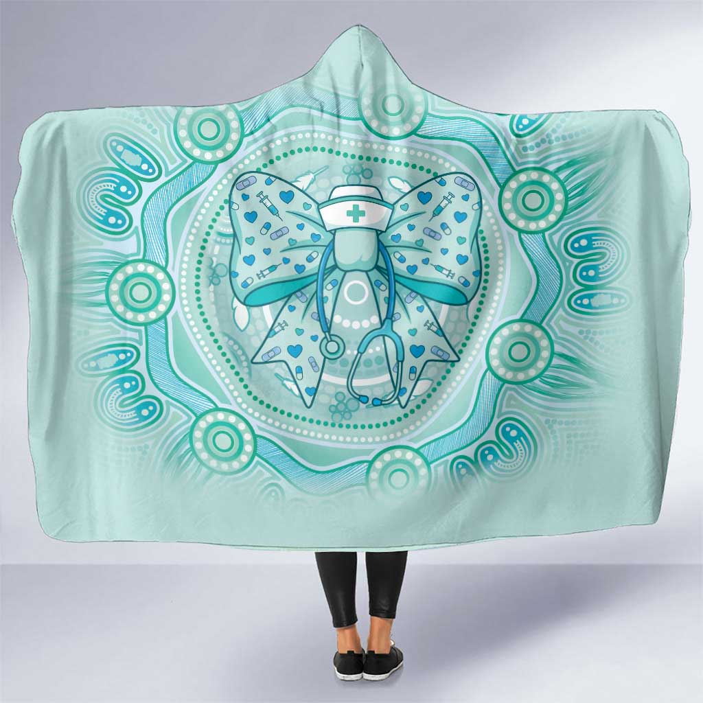 Aussie Nurse Hooded Blanket Turquoise Stethoscope Coquette Bow Aboriginal Dot Art