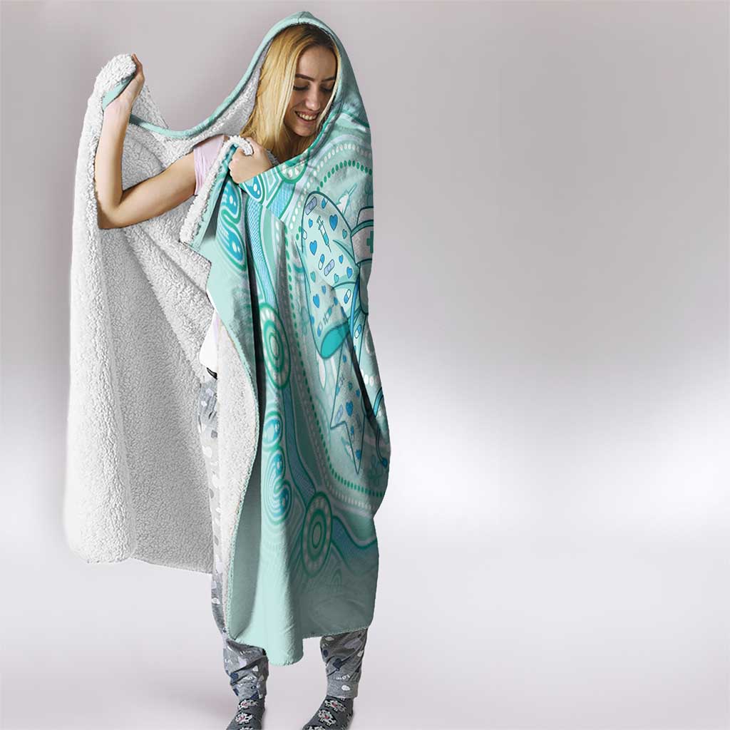 Aussie Nurse Hooded Blanket Turquoise Stethoscope Coquette Bow Aboriginal Dot Art