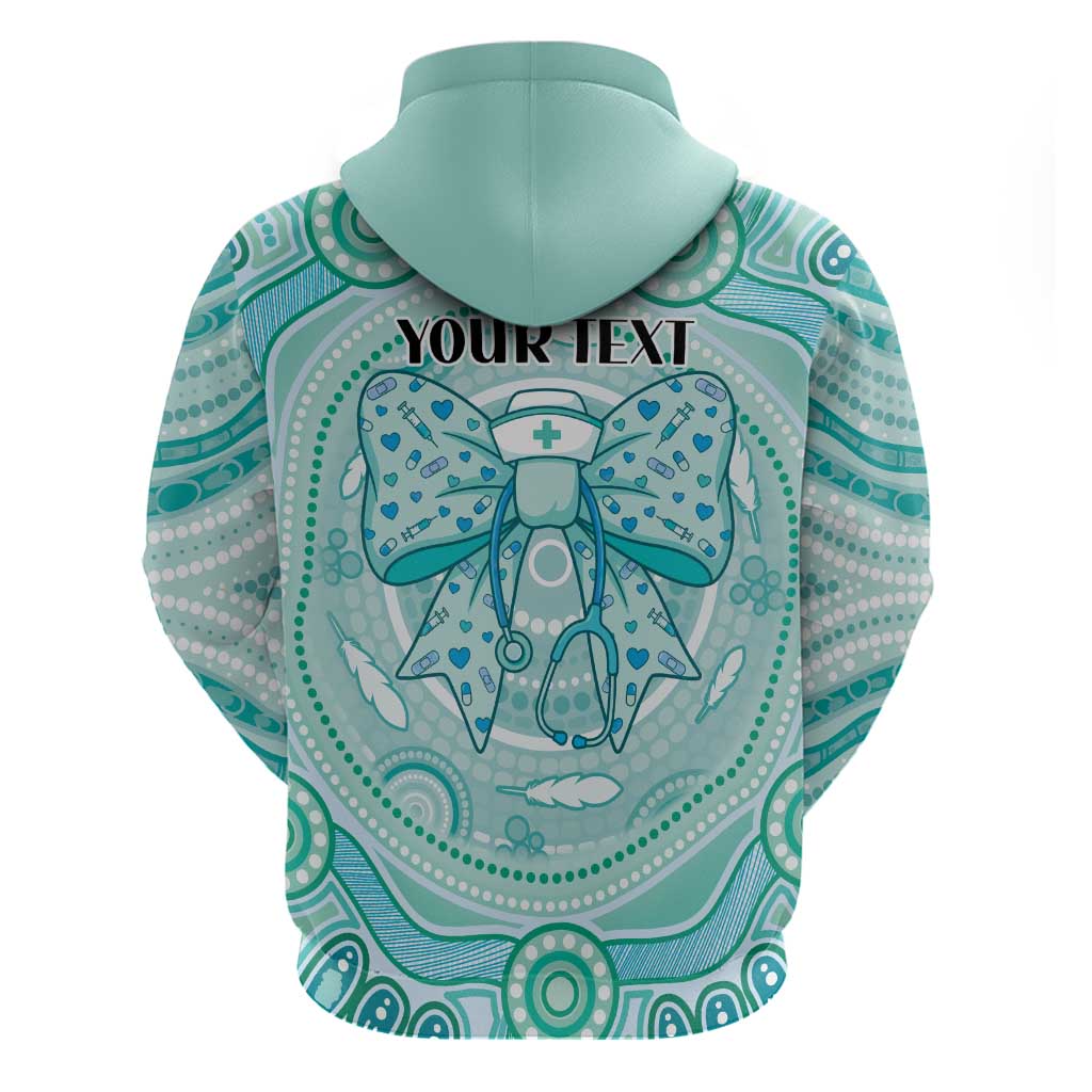 Aussie Nurse Personalised Hoodie Turquoise Stethoscope Coquette Bow Aboriginal Dot Art
