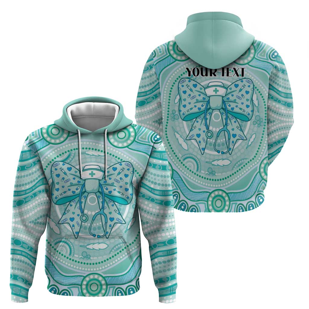 Aussie Nurse Personalised Hoodie Turquoise Stethoscope Coquette Bow Aboriginal Dot Art