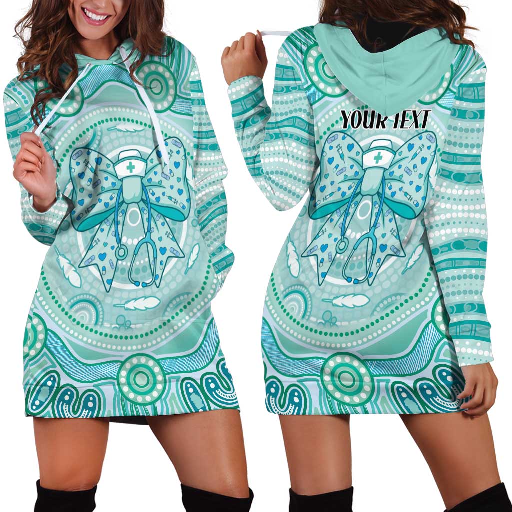 Aussie Nurse Personalised Hoodie Dress Turquoise Stethoscope Coquette Bow Aboriginal Dot Art