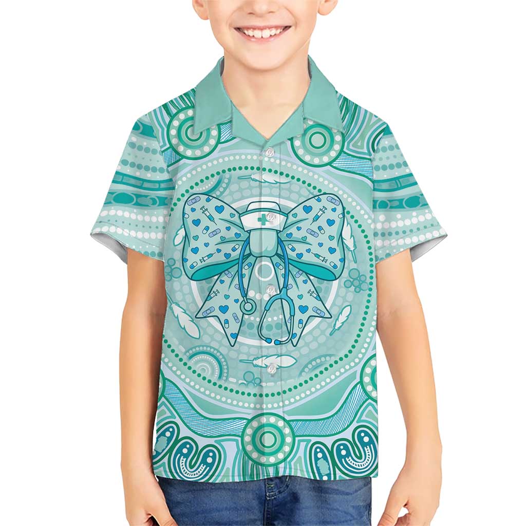Aussie Nurse Personalised Kid Hawaiian Shirt Turquoise Stethoscope Coquette Bow Aboriginal Dot Art