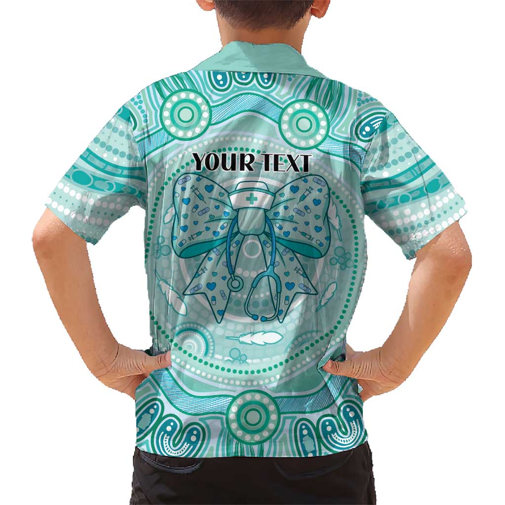 Aussie Nurse Personalised Kid Hawaiian Shirt Turquoise Stethoscope Coquette Bow Aboriginal Dot Art