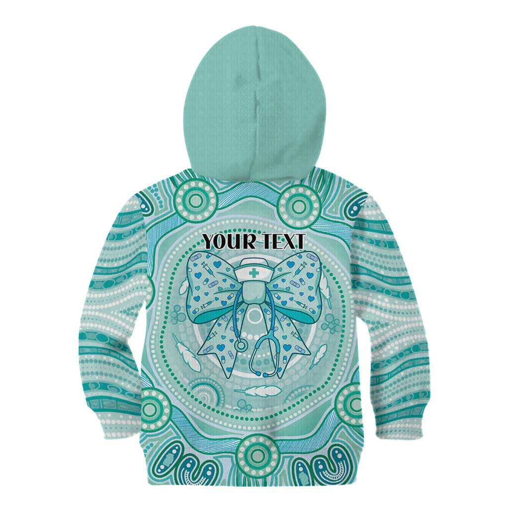 Aussie Nurse Personalised Kid Hoodie Turquoise Stethoscope Coquette Bow Aboriginal Dot Art