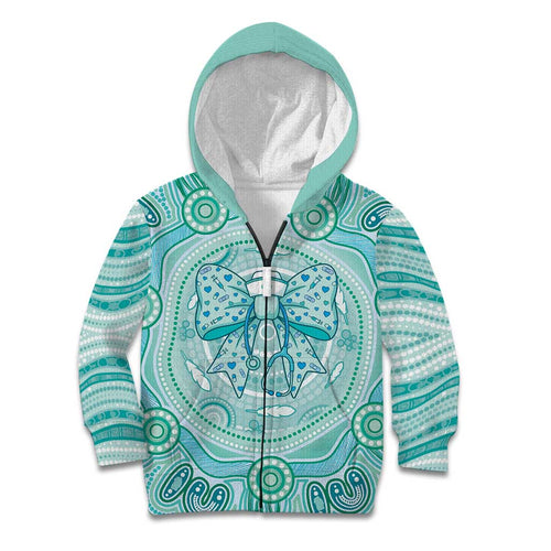 Aussie Nurse Personalised Kid Hoodie Turquoise Stethoscope Coquette Bow Aboriginal Dot Art