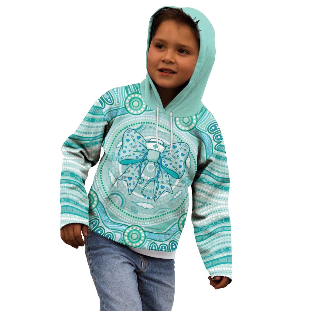 Aussie Nurse Personalised Kid Hoodie Turquoise Stethoscope Coquette Bow Aboriginal Dot Art