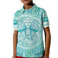 Aussie Nurse Personalised Kid Polo Shirt Turquoise Stethoscope Coquette Bow Aboriginal Dot Art
