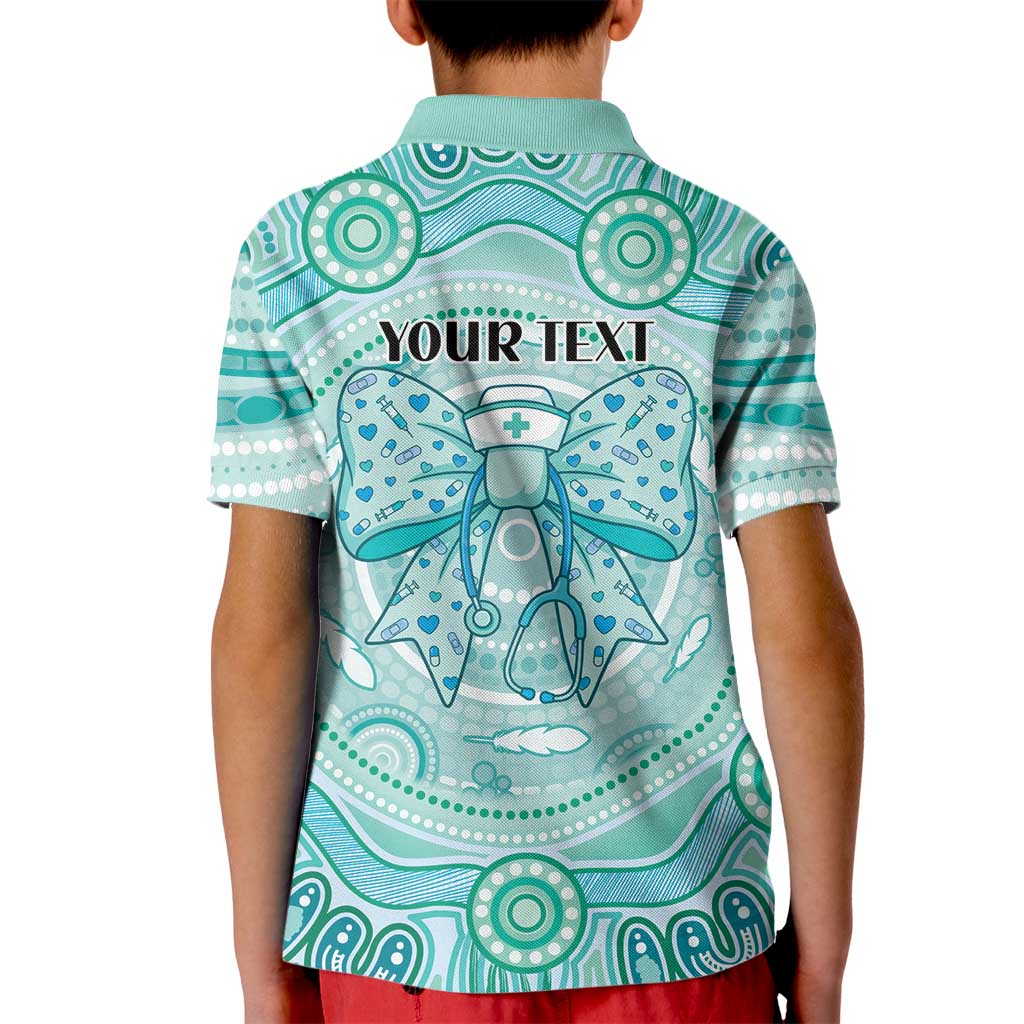 Aussie Nurse Personalised Kid Polo Shirt Turquoise Stethoscope Coquette Bow Aboriginal Dot Art