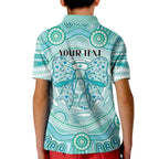 Aussie Nurse Personalised Kid Polo Shirt Turquoise Stethoscope Coquette Bow Aboriginal Dot Art