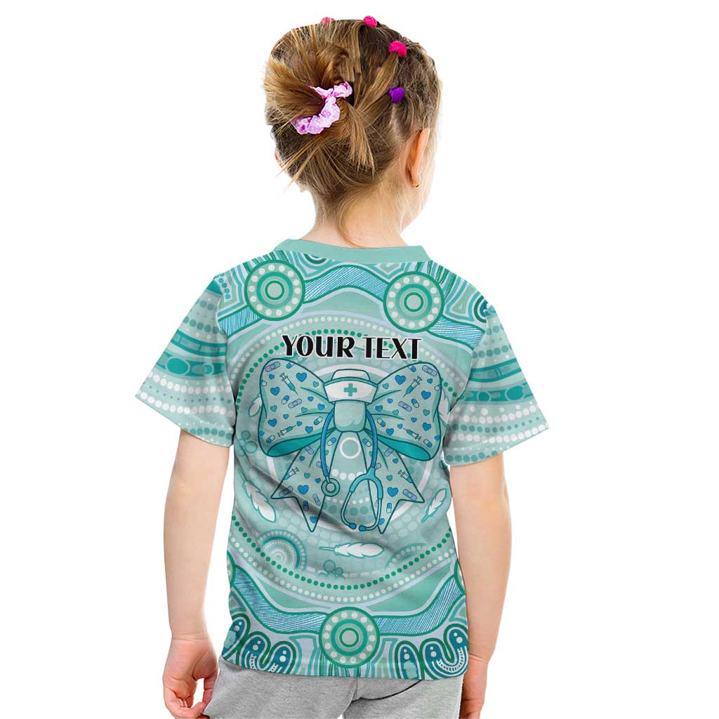 Aussie Nurse Personalised Kid T Shirt Turquoise Stethoscope Coquette Bow Aboriginal Dot Art