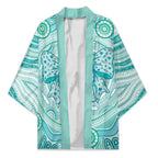 Aussie Nurse Personalised Kimono Turquoise Stethoscope Coquette Bow Aboriginal Dot Art