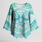 Aussie Nurse Personalised Kimono Sleeve Blouse Turquoise Stethoscope Coquette Bow Aboriginal Dot Art