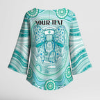 Aussie Nurse Personalised Kimono Sleeve Blouse Turquoise Stethoscope Coquette Bow Aboriginal Dot Art