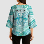 Aussie Nurse Personalised Kimono Sleeve Blouse Turquoise Stethoscope Coquette Bow Aboriginal Dot Art