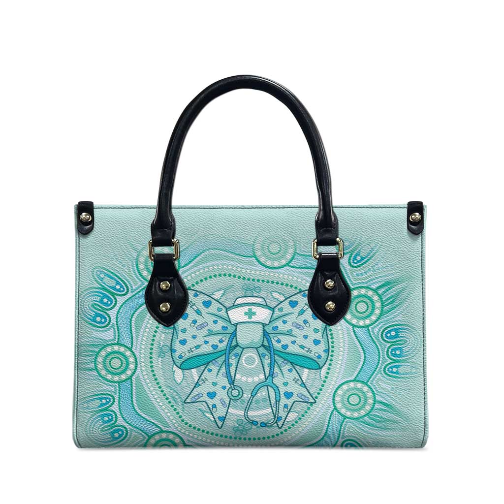 Aussie Nurse Leather Bag Turquoise Stethoscope Coquette Bow Aboriginal Dot Art