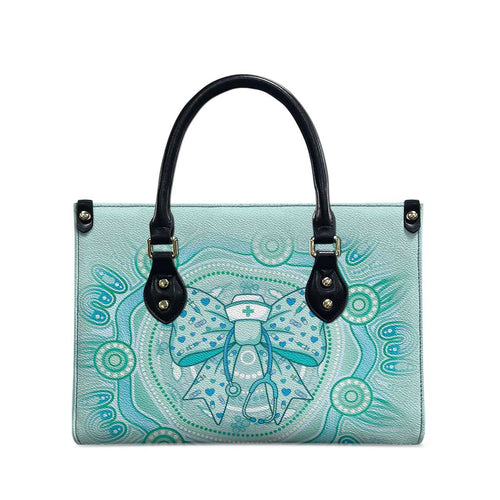 Aussie Nurse Leather Bag Turquoise Stethoscope Coquette Bow Aboriginal Dot Art