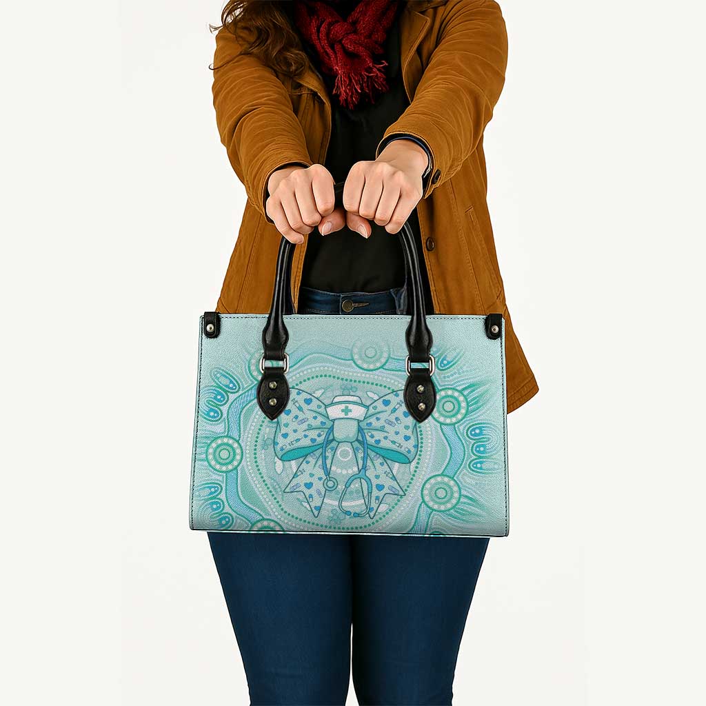 Aussie Nurse Leather Bag Turquoise Stethoscope Coquette Bow Aboriginal Dot Art