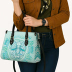 Aussie Nurse Leather Bag Turquoise Stethoscope Coquette Bow Aboriginal Dot Art