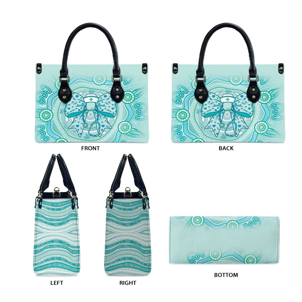 Aussie Nurse Leather Bag Turquoise Stethoscope Coquette Bow Aboriginal Dot Art