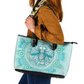 Aussie Nurse Leather Tote Bag Turquoise Stethoscope Coquette Bow Aboriginal Dot Art