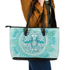 Aussie Nurse Leather Tote Bag Turquoise Stethoscope Coquette Bow Aboriginal Dot Art