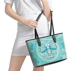 Aussie Nurse Leather Tote Bag Turquoise Stethoscope Coquette Bow Aboriginal Dot Art