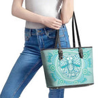 Aussie Nurse Leather Tote Bag Turquoise Stethoscope Coquette Bow Aboriginal Dot Art