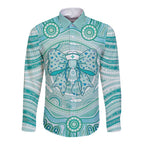 Aussie Nurse Personalised Long Sleeve Button Shirt Turquoise Stethoscope Coquette Bow Aboriginal Dot Art