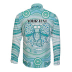 Aussie Nurse Personalised Long Sleeve Button Shirt Turquoise Stethoscope Coquette Bow Aboriginal Dot Art