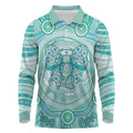 Aussie Nurse Personalised Long Sleeve Polo Shirt Turquoise Stethoscope Coquette Bow Aboriginal Dot Art