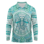 Aussie Nurse Personalised Long Sleeve Polo Shirt Turquoise Stethoscope Coquette Bow Aboriginal Dot Art