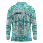 Aussie Nurse Personalised Long Sleeve Polo Shirt Turquoise Stethoscope Coquette Bow Aboriginal Dot Art