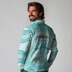 Aussie Nurse Personalised Long Sleeve Polo Shirt Turquoise Stethoscope Coquette Bow Aboriginal Dot Art