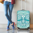 Aussie Nurse Luggage Cover Turquoise Stethoscope Coquette Bow Aboriginal Dot Art